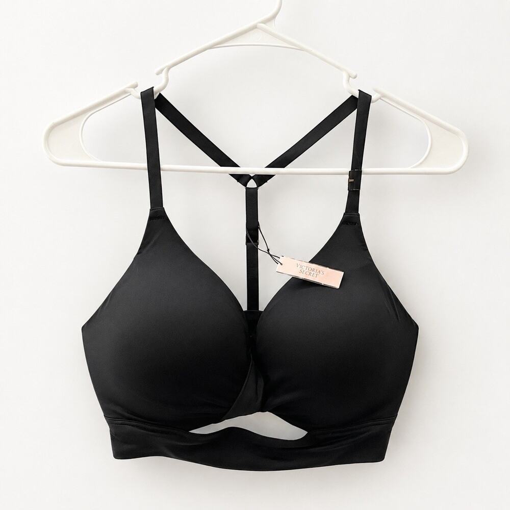 Victoria’s Secret Uplift No Wire Bra 34DD Black Strappy Cutout NWT Y back